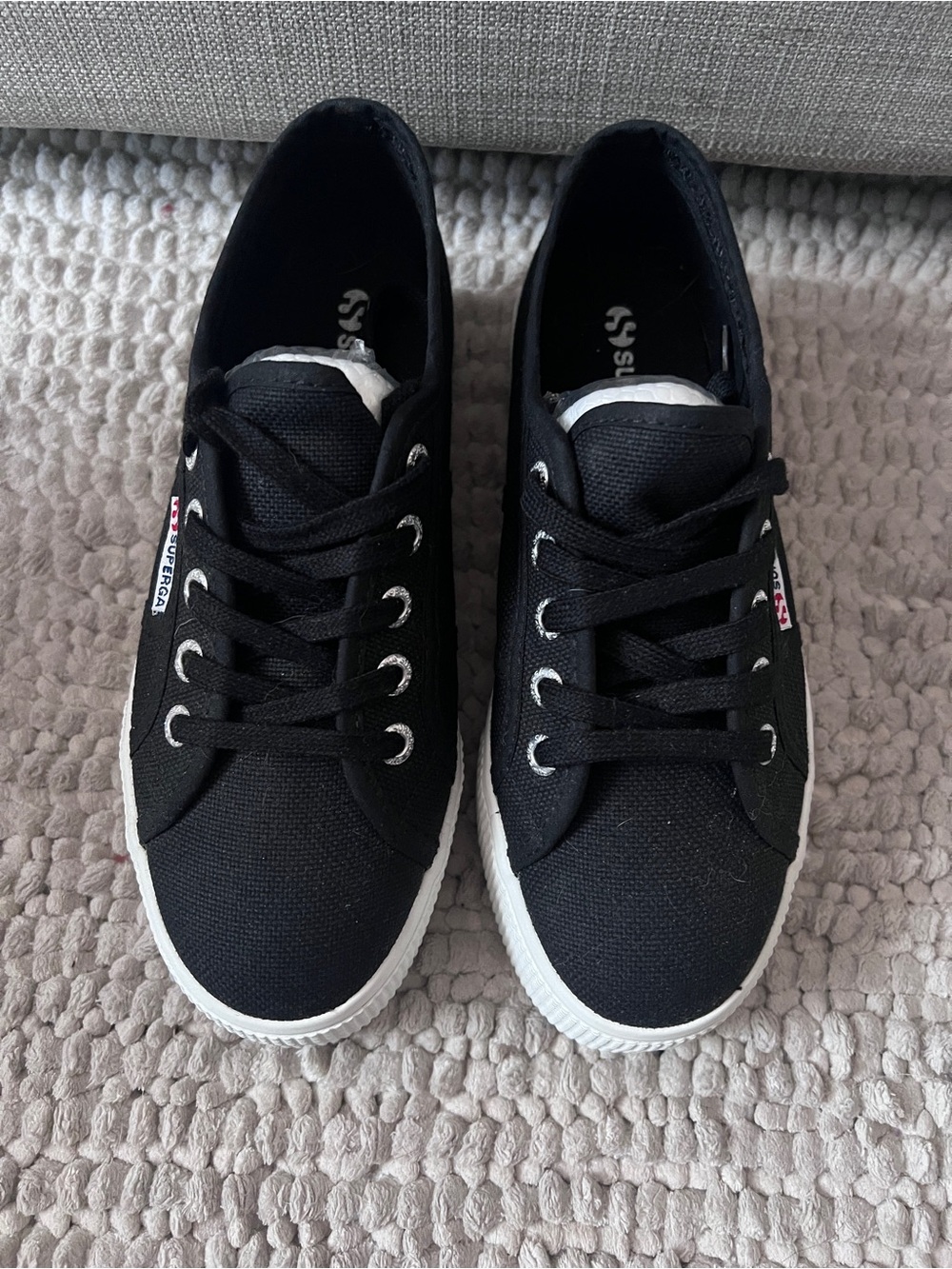 Superga Black Canvas Low-Top Sneakers with White Rubber Sole
